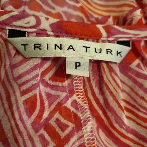 Trina Turk Silk Blend Sheer Pink Abstract Print Peasant Blouse Sz.XS/P MSRP $139 - Picture 6 of 7